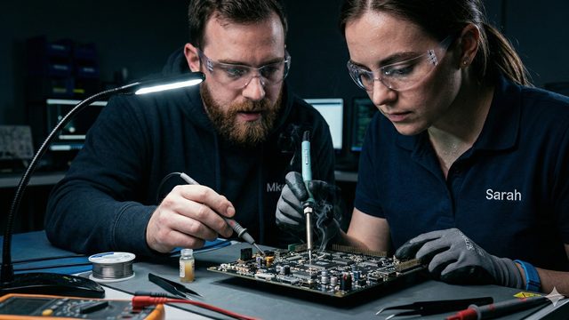 Engineers working on high-performance PCB design