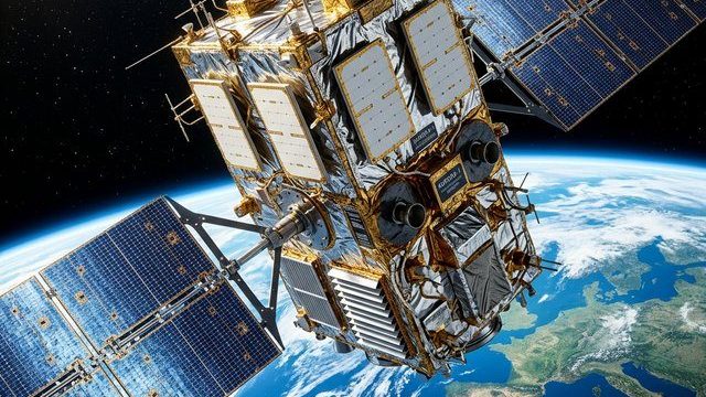 High-tech satellite camera system in orbit