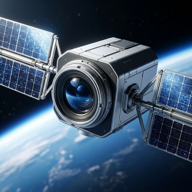 High-tech satellite camera system in orbit